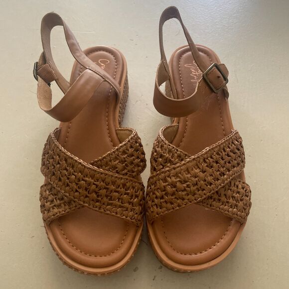 Crown Vintage Slingback Ankle Strap Platform Sandals Brown Size 8.5 - Picture 3 of 8